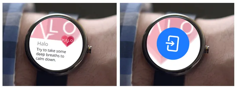 Figure 2. Left: A therapy exercise is visible on the smartwatch application. Right: An action button allows a user to read the longer version of the exercise on their mobile application.